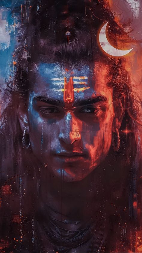 free wallpapers 4K shiva, god, hinduism, portrait, moon, paints, art for mobile and desktop Shiva God, Mother Earth Art, Rudra Shiva, Shiva Shankara, Vishnu Wallpapers, Mahakal Shiva, Shiva Tattoo Design, Pictures Of Shiva, Har Mahadev