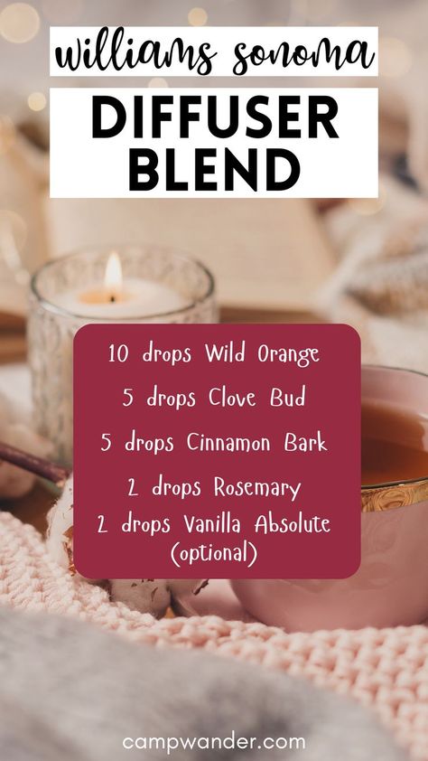 recipe for william sonoma essential oiil diffuser blend Holiday Essential Oil Diffuser Blends, January Essential Oil Diffuser Blends, Winter Essential Oil Blends, Edith Sitwell, Essential Oil Diffuser Blends Recipes, William Sonoma, Winter Scents, Essential Oils Health, Clove Bud