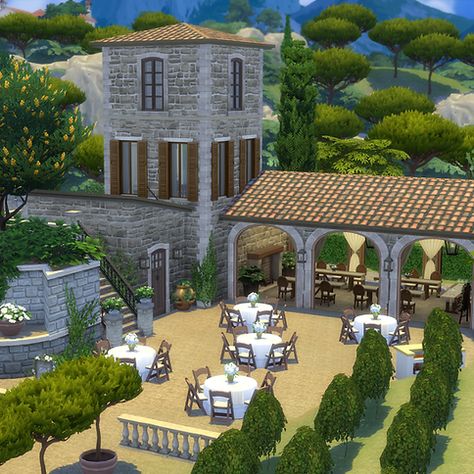 Sims 4 Park, Sims 4 Lots, Ts4 Lots, Sims Memes, Vineyard House, Cozy Games, Sunset Valley, Sims 4 Family, Italian House