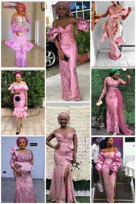 2021 Asoebi Colour Trend: It just might be onion purple – Stylexone Onion Colour, Lace Gown Styles Aso Ebi, Blue And White Outfit, Lace Styles For Wedding, Nigerian Lace Dress, Nigerian Dress Styles, Aso Ebi Dresses, Aso Ebi Lace, Aso Ebi Lace Styles