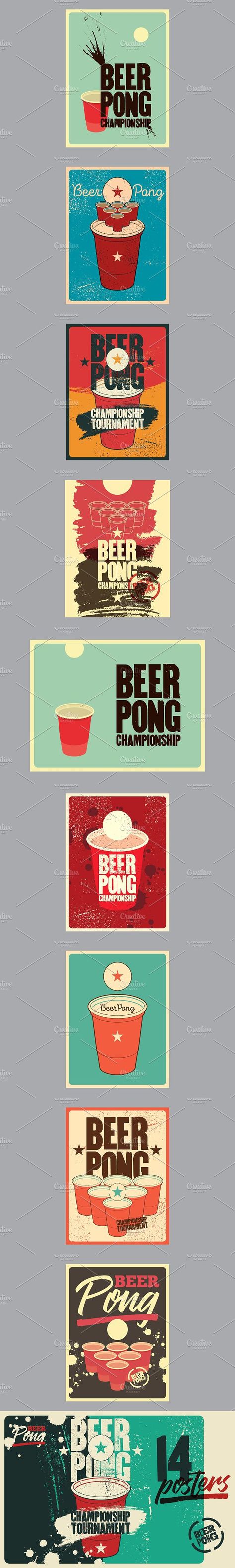 Beer Pong vintage posters. Beer Pong Poster, Pong Tournament, Beer Pong Tournament, Office Olympics, Poster Beer, Vintage Style Poster, Retro Vector Illustration, Summer Fair, Retro Vector