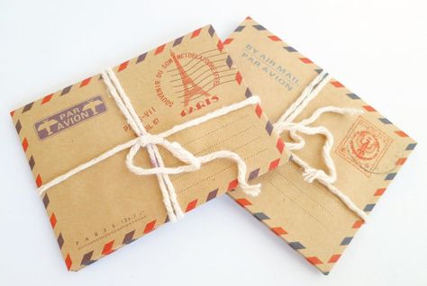 Letter For Your Friend, Airmail Envelopes, Mini Kraft, Vintage Stationery, Pen Pal Letters, Mini Envelopes, Brown Kraft Paper, Invitation Envelopes, Vintage Stamps