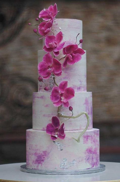 Possibly The Prettiest Wedding Cakes Ever Concrete Wedding Cake, Orchid Wedding Cake, Concrete Wedding, Orchid Bridal Bouquets, Wedding Cakes Ideas, Orchid Cake, Artist Cake, Beautiful Wedding Cake, Pretty Wedding Cakes