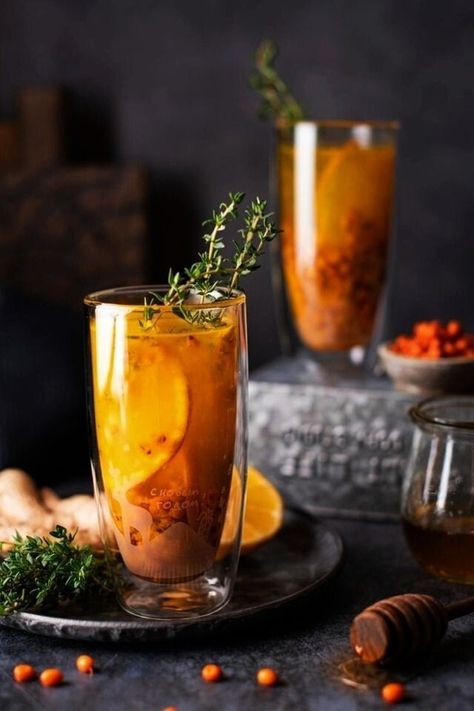 Sea Buckthorn Tea, Grey Texture, Foodie Photography, Cocktail Drinks Alcoholic, Fall Menu, Wooden Backdrops, Coffee Shot, Glass Photography, Food Photography Inspiration