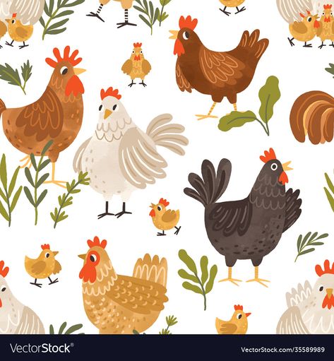 Hen Illustration, Rooster Illustration, Rooster Vector, Chicken Wallpaper, Chicken Vector, Chicken Drawing, Chicken Illustration, Cartoon Chicken, Chicken Painting