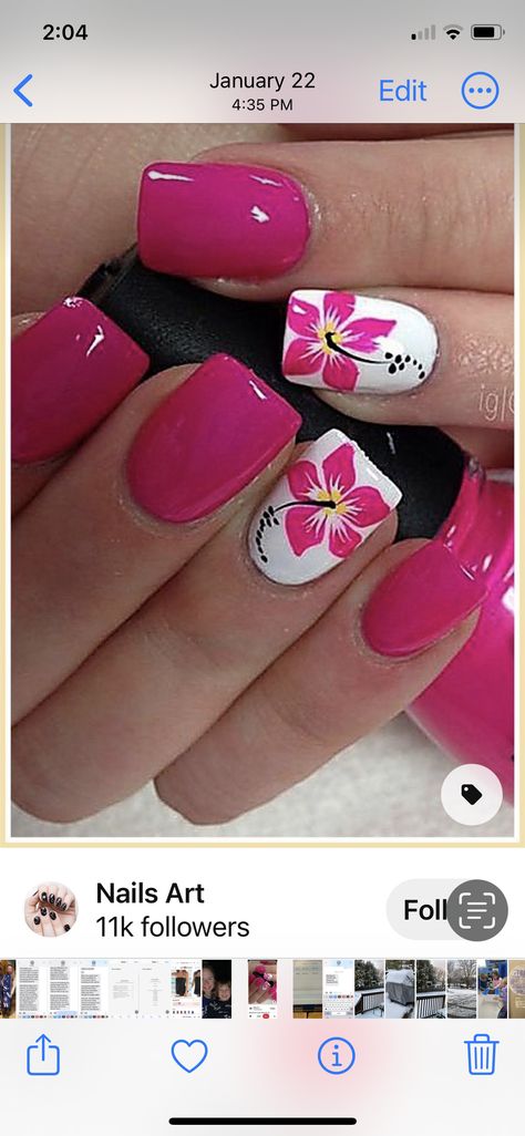 Summer Nails Hawaiian Flowers, Nails Hawaiian Flowers, Luau Nails, Island Vacation Nails, Hawaiian Nail Art, Tropical Flower Nails, Hawaiian Flower Nails, Aloha Nails, Hawaiian Nails