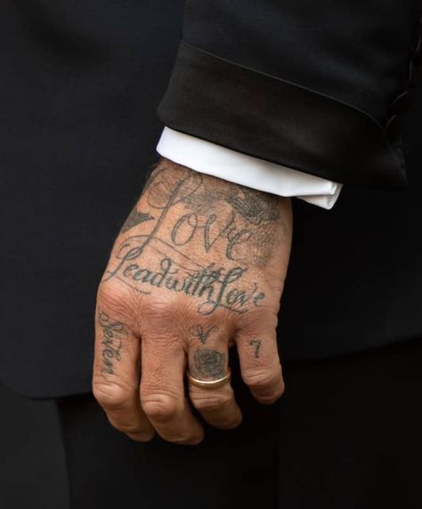 David Beckham's Tattoos and Their Meanings | POPSUGAR Beauty Tattoo Beckham, Left Hand Tattoo, David Beckham Tattoos, Tattoo 2015, Tattoos Forearm, Go Tattoo, Hands Tattoo, Swallow Tattoo, Mens Shoulder Tattoo