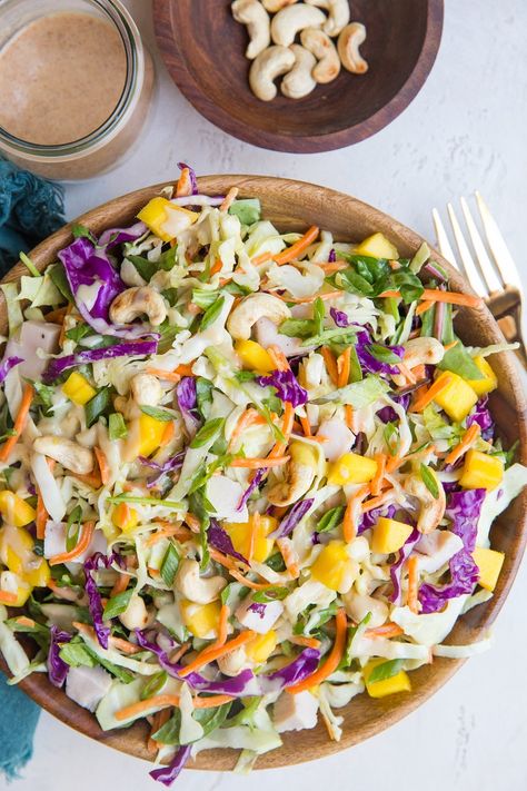 Thai Chicken Chopped Salad - The Roasted Root Chicken Chopped Salad Recipes, Toasted Cashews, Filling Salad Recipes, Cabbage Carrot, Chopped Salad Recipes, Chicken Chopped Salad, Paleo Salads, Peanut Dressing, Thai Chicken