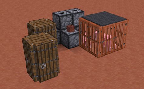 barrels, cages, jars, cargo, crates Minecraft Cage Build, Minecraft Barrel Ideas, Minecraft Carriage, Minecraft Statues, Minecraft Mansion, Minecraft Structures, Bangunan Minecraft, Minecraft Farm, Minecraft Medieval