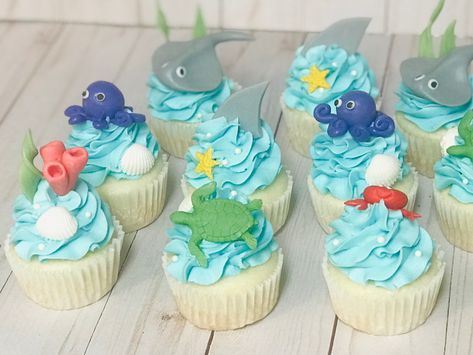 Sea Life Cupcakes, Under The Sea Cupcake Ideas, Under The Sea Cupcakes, Birthday Cupcakes Boy, Sea Cupcakes, 1st Birthday Cupcakes, Ocean Theme Birthday, Oat Recipes, Oat Recipes Healthy