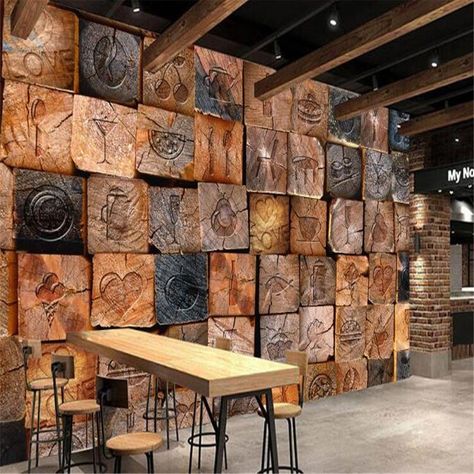 3D Wood block wallpaper – My Original Wallpaper Block Wallpaper, Grain Wallpaper, 3d Living Room, Wood Grain Wallpaper, Living Room Murals, Wallpaper Store, Large Mural, Landscape Features, Block Wall