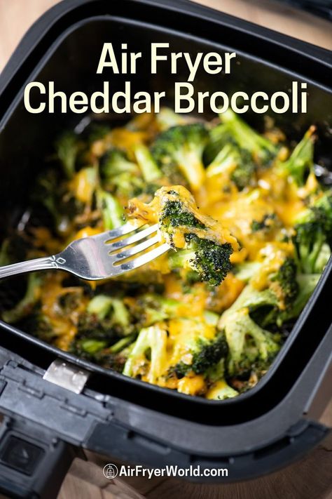 Air Fried Vegetable Recipes, Easy Broccoli Recipes, Broccoli And Cheese Recipe, Air Fryer Broccoli, Crispy Broccoli, Broccoli Recipes Side Dish, Ninja Grill, Cheddar Broccoli, Broccoli Side Dish