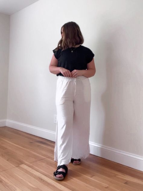 Pants Midsize, Black Linen Pants Outfit, Wide Leg White Linen Pants, Linen Pants White, Linen Outfit, Linen Pants Outfit, Black Linen Pants, Wide Leg Pants Outfits, Midsize Outfits