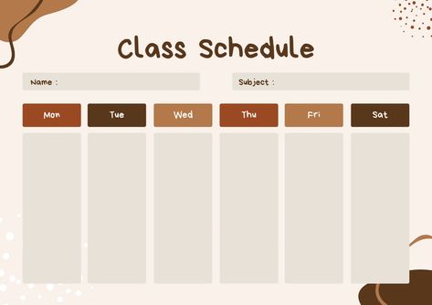 Timetable Template Aesthetic, Class Schedule Planner, Study Schedule Template, Planner For Students, Class Schedule Template, Class Timetable, Printable Paper Patterns, Timetable Template, School Timetable