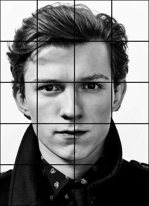 Tom Holland Grid Image Drawing Grid Ideas, Grid Method Drawing Portraits, Grid Drawing Reference, Grid References Drawing, Grid Drawing Portrait, Easy Reference Photos For Drawing, Tom Holland Drawing Easy, Art Grid Drawing, Grid Method Drawing