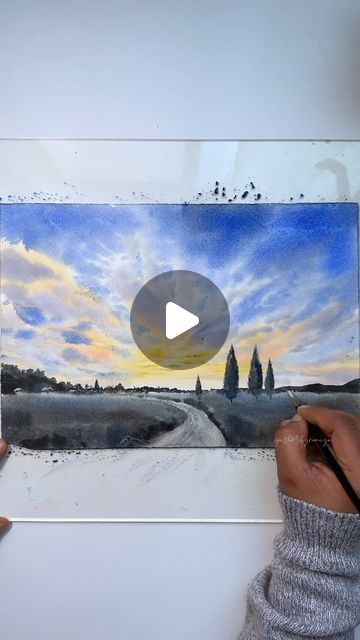 Raniya Ali on Instagram: "Lets paint a sunset sky today! ✨🌄 . . . . . . . . . . . . . . . . . . . . #watercolorlandscapes  #watercolorforbeginners #paintingprocess #watercolortrees #watercolor_zone #watercolorillustrations #landscapepainting #share_watercolors #naturepainting #watercolourartistsoninstagram #watercolourartist #landscapepainting #inspiring_watercolor #modernwatercolor #watercolor_art #watercolorph #watercolorblog #treeillustration #watercolorsketch  #watercolorlovers #watercoloraddict #landscapeillustration #treeart  #treeillustration  #watercolorpaints  #watercolor_guide #paintwithme #watercolor_daily #waterblog   Watercolor landscape Watercolor painting landscape illustration tree painting nature art landscape painting watercolor tutorial Mini painting art tutorial easy d Watercolor Road Landscape, Sunset Watercolor Painting Easy, Watercolor Sky Tutorial, Paint Sunset, Paint A Sunset, Watercolor Painting Landscape, Watercolor Guide, Landscape Painting Watercolor, Illustration Tree