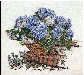 Blue Hydrangea In A Basket Kit Blue Hydrangea Flowers, Cross Stitch Collection, Cross Stitch Supplies, Counted Cross Stitch Kits, Blue Hydrangea, Stitching Art, Stitch Kit, Cross Stitch Art, Cross Stitch Kits