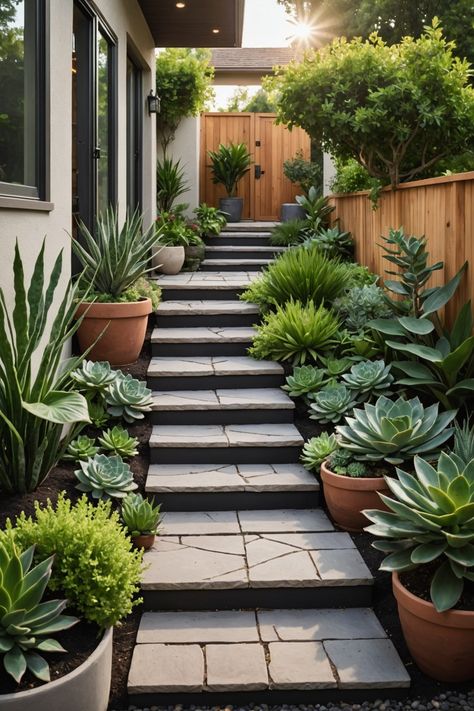 20 Innovative Backdoor Steps To Patio Ideas - Toolz Geek Narrow Side Of House Ideas, Front Courtyard Ideas, Backdoor Steps To Patio, Steps To Patio, Backdoor Steps, Floating Steps, Indoor Courtyard, Tile Steps, Patio Steps