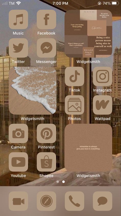 Apps Arrangement Ideas Iphone, App Arrangement Ideas, Phone Layout Ideas Iphone, Brown Phone Aesthetic, Brown App Icons, Phone Organisation, App Home Screen, Iphone Themes, Themes Ideas