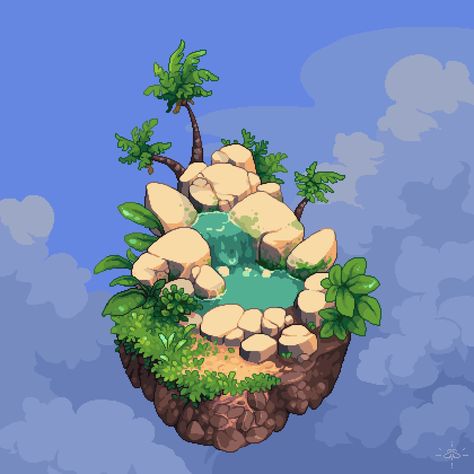 “Pixelart oasis once again but with a waterfall 🌊🌱” Waterfall Drawing, Pixel Art Landscape, Waterfall Island, Pixel Art Tutorial, Cool Pixel Art, Pixel Art Characters, Isometric Art, Pixel Art Games, Isometric Illustration