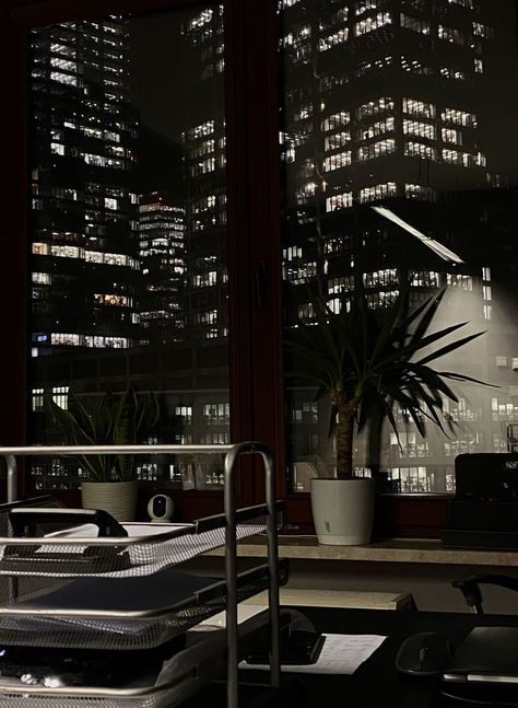 city at night office view. Night Office Aesthetic, Office At Night Aesthetic, Office View Aesthetic, Nyc Office Aesthetic, City Office Aesthetic, Dark Office, Office View, View Aesthetic, City Office