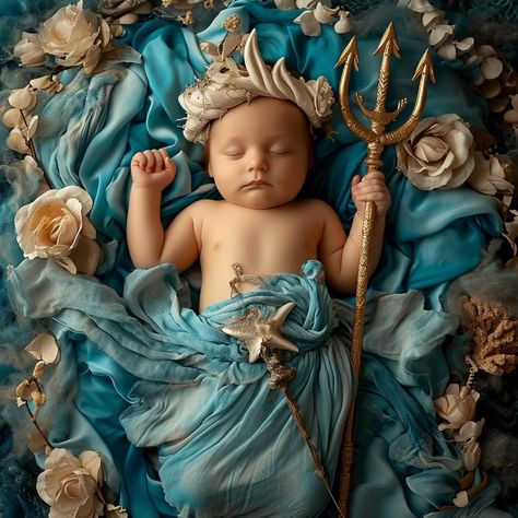 Poseidon. Infant Photoshoot Ideas, Mother Baby Photography, Family Studio Photography, Easy Photography Ideas, Baby Milestone Photos, Newborn Baby Photos, Photoshoot Props, Newborn Shoot