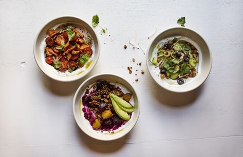 Savory Yogurt, Savory Granola, Yogurt Bowls, Yoghurt Bowl, Crispy Chickpeas, Yogurt Bowl, Dried Figs, Healthy Veggies, Yummy Lunches