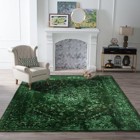 Decorating with Emerald Green: Furniture, Decor & Complementary Colors - Hayneedle Emerald Green Rooms Interior Design, Emerald Green Area Rugs In Living Room, Slytherin Christmas, Green Rug Bedroom, Emerald Green Bedrooms, Emerald Green Decor, Area Rugs Green, Solid Rug, Green Bedrooms