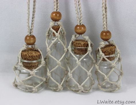 Glass Vial Crafts, Mini Glass Bottles Ideas, Stone Necklaces, Glass Bottles With Corks, Mini Glass Bottles, Hemp Jewelry, Hemp Twine, Witchy Crafts, Bottle Jewelry