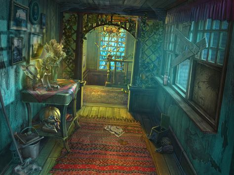 Haunted House Interior Illustration, House Interior Illustration, Haunted House Interior, Halloween Room, Hidden Object Games, Campaign Ideas, 3d House, Fantasy Worlds, Spooky House