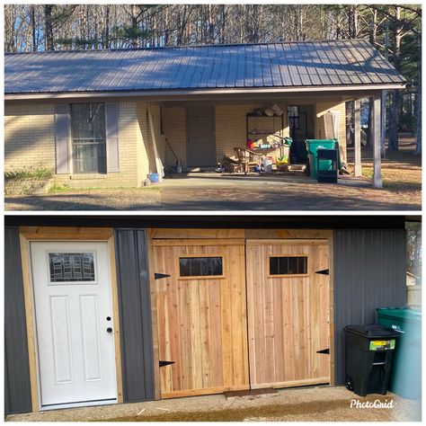 Carport enclosed Closed In Carport Ideas, Closing In A Carport, Enclosing A Carport, Carport Remodel, Carport Conversion, Carport Makeover, Carport Ideas, Ranch House Remodel, House Upgrades