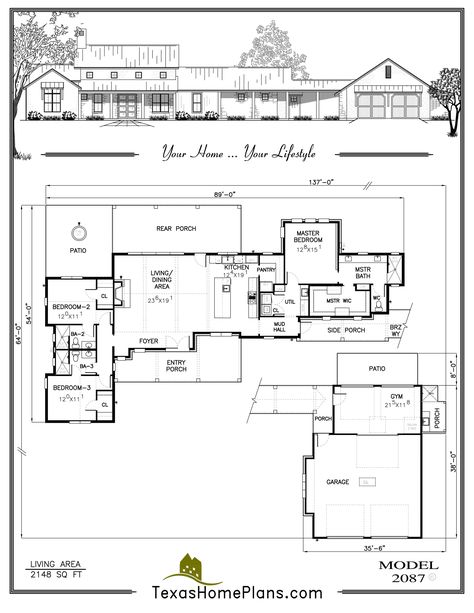 texas home plans - TEXAS RANCH- HOMES - Page 86-87 Texas Ranch Homes, Texas Ranch, Texas Homes, Home Plans, Ranch House, Barn House, House Plans, Texas, How To Plan