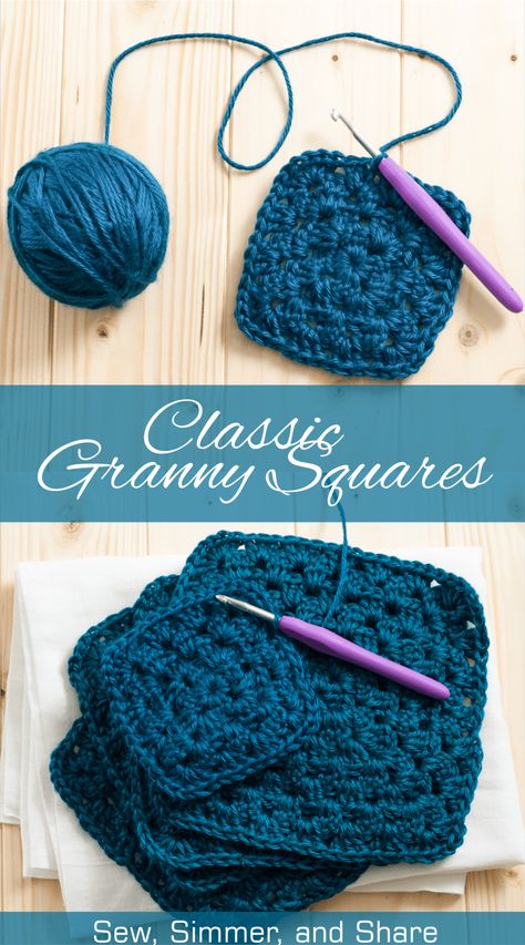 Classic Granny Square Pattern | YouShouldCraft.com #crochet Free Easy Crochet Patterns For Beginners Simple Granny Squares, Granny Squares Tutorial, Crocheting Squares, Classic Granny Square Pattern, Prayer Square, Crochet Sunflowers, Crochet School, Classic Granny Square, Granny Square Häkelanleitung