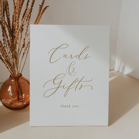 $14.25 | Delicate Gold Calligraphy Wedding Cards and Gifts - elegant wedding reception sign, modern bridal shower sign, romantic first birthday party sign, minimalist table sign, whimsical cards and gifts sign, classic chic script typography k200, neutral clean spring summer calligraphy, simple baby shower pedestal sign, white and gold graduation sign, classy minimal champagne golden yellow Gold Wedding Signage, Summer Calligraphy, Wedding Reception Signs, Honeymoon Fund, Elegant Wedding Reception, Modern Bridal Shower, Graduation Signs, Gold Calligraphy, Simple Baby Shower