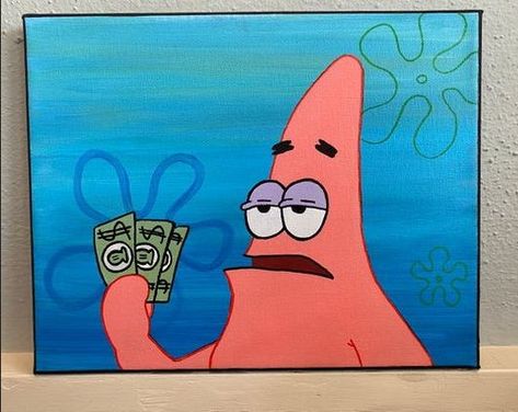 Paintings Trippy, Spongebob Painting, Disney Canvas Art, The Spongebob, Arte Peculiar, Canvas Drawing, Hippie Painting, Small Canvas Paintings, Arte Van Gogh