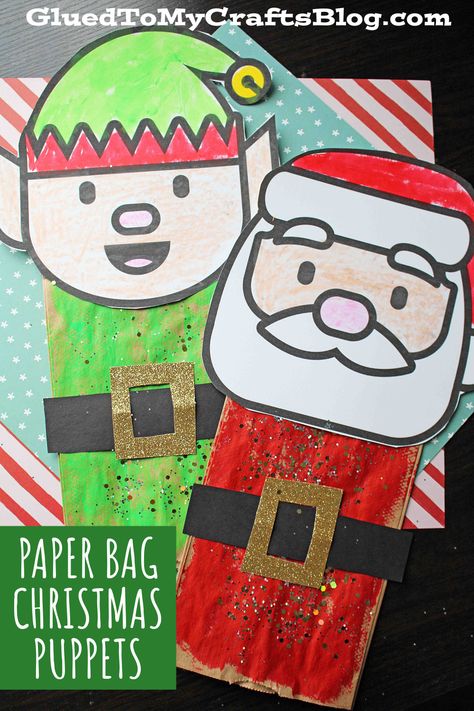 Santa Puppet, Preschool Elves, Homemade Puppets, Easy Paper Bag, Puppet Craft, Elf Crafts, Red Crafts, Paper Bag Crafts, Puppets For Kids