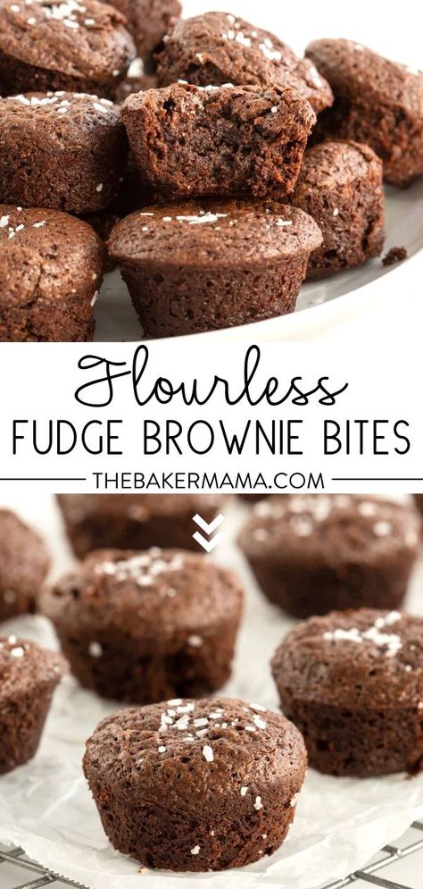 Get all the fudgy goodness without the gluten in these 5-Ingredient Flourless Fudge Brownie Bites. Sprinkle with flaky sea salt for a decadent, two-bite treat that’s gluten-free and fabulous. These 5-Ingredient Flourless Fudge Brownie Bites are everything, y’all. So simple to make and full of chocolate fudge flavor. They’re perfectly moist, chewy and gluten free! I guarantee you won’t be able to stop at one! Gluten Free Brownie Bites, Flourless Desserts, Brownie Bites Recipe, Gluten Free Lemon Bars, Fudge Flavors, Brownies Recipe Homemade, Fudge Brownie, Gluten Free Brownies, Brownie Bites