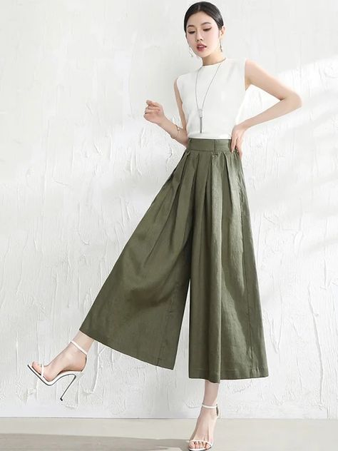 5 Colors Loose Solid Color Ramie Cotton Wide Leg Pants Cotton Wide Leg Pants, Red Black Green, Cotton Linen Pants, Womens Wide Leg Pants, Cotton Leggings, Loose Pants, Ankle Length Pants, Daily Dress, Pants Color