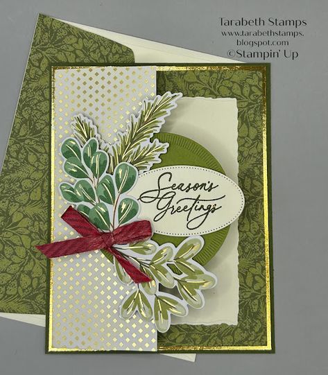 Stampin Up Season Of Green And Gold Dsp, Su Season Of Green And Gold, Su Golden Greenery, Stampin Up Seasons Of Green And Gold, Season Of Green And Gold Cards, Season Of Green And Gold Stampin Up Cards, Stampin Up Greetings Of The Season, Stampin Up All Bundled Up, Seasons Of Green And Gold Cards