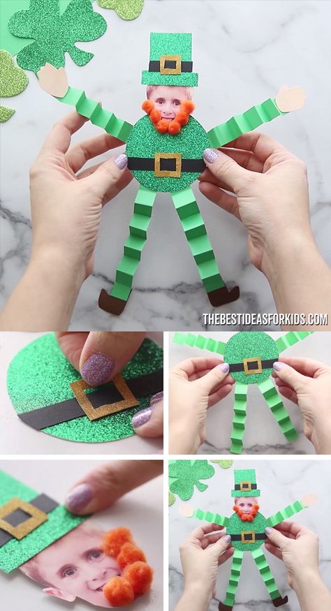 Paper Leprechaun Craft for St Patrick's Day - such a fun craft for kids to make. Perfect for preschool or kindergarten too. Sant Patrick, Leprechaun Craft, Saint Patricks Day Art, Fete Saint Patrick, St Patric, March Crafts, St Patricks Crafts, St Patricks Day Crafts For Kids, St Patrick Day Activities