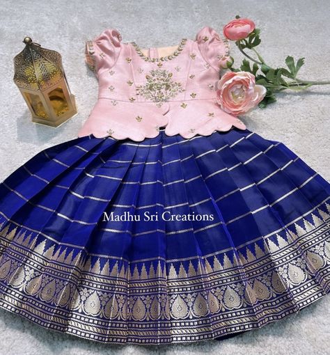 Computer Work Designs, Pattu Langa For Infants, Kids Langa Blouse Designs, Langa Designs, Pattu Pavadai Kids Blouse Designs Maggam Work, Patu Langa Designs For Kids, Baby Girl Langa Blouse Designs, Baby Girl Lehenga, Long Frocks For Kids