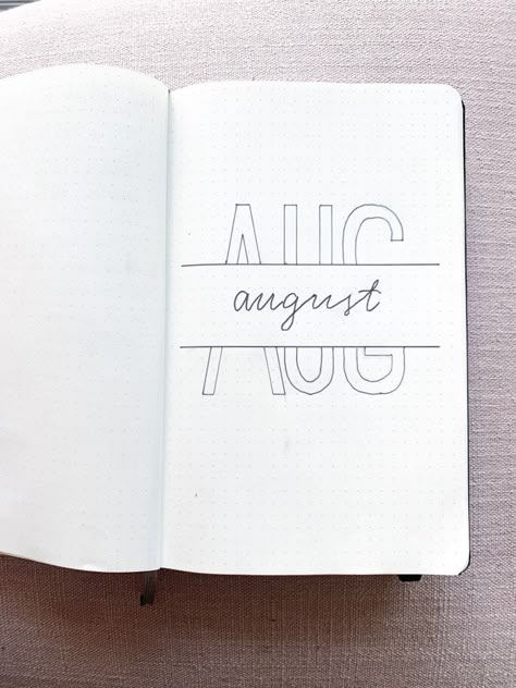 Minimalist BuJo monthly cover page inspiration for your bullet journal Bujo Monthly Cover Page, Bujo Monthly Cover, Minimalist Bujo, August Bullet Journal Cover, Monthly Cover Page, Bullet Journal August, August Bullet Journal, Bullet Journal Headers, Bullet Journal Minimalist