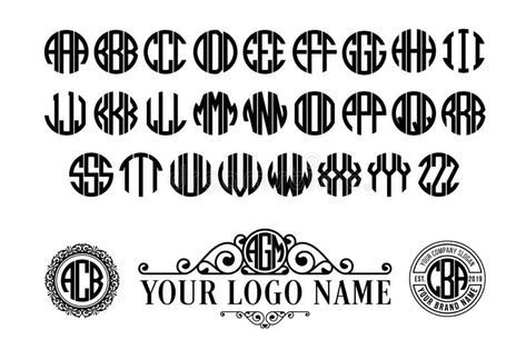 Circle Monogram Font with 3 letters. Set of initial monogram with circle with 3 letters. Suitable as an initial logo, engraving, and embroidery classic style royalty free illustration Circle Frame Logo, 3 Letter Logo, Circle Letters, Circle Monogram Font, Round Monogram, Mirror Logo, Monogram Template, Letter M Logo, Image Logo