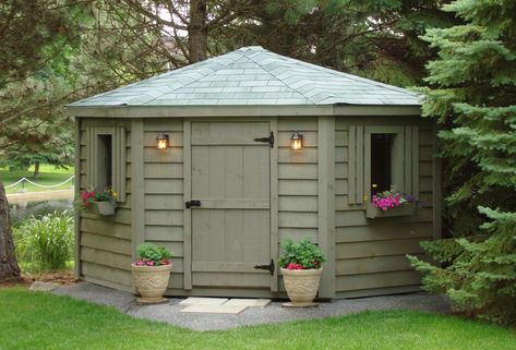 10x10 Corner Shed — Northsheds Corner Shed, Craftsman Sheds, Corner Sheds, Garden Shed Ideas, Shed Ideas, Pole Barns, Corner Garden, She Sheds, Pole Barn