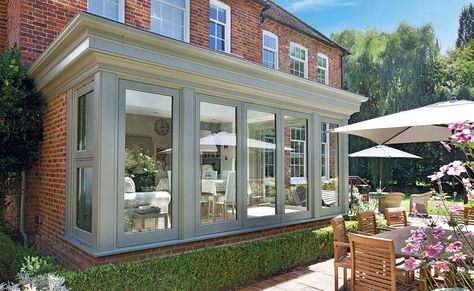 Orangeries - Montpelier Joinery Flat Roof Orangery Extension, Orangeries Extension, Modern Orangery Extension, Orangery Kitchen, Orangery Extension, Conservatory Interior, Garden Room Extensions, Conservatory Roof, Period Home