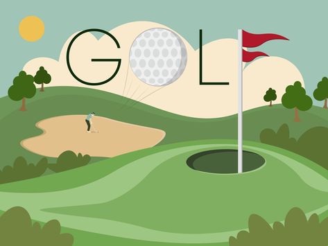 Ground Illustration Texture, Mini Golf Illustration, Golf Illustration Design, Golf Posters High School, Golfing Illustration, Golf Design Graphic, Golf Mural, Golf Vector, Golf Illustration