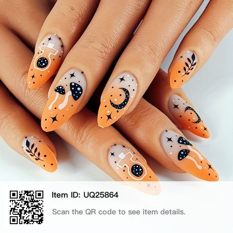 Orange Halloween Nails, Unique Manicure, Orange Nail Designs, Matte Medium, Graduation Nails, Pumpkin Nails, Short Almond, Almond Nails Designs, Party Nails