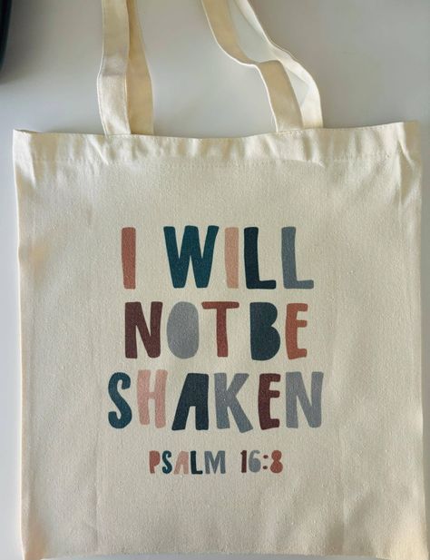 Psalms 16:8 inspired Tote bag. Show your love for Jesus anywhere you take your new tote. Sporting your new tote can be a great way to spread the good news! Bible Bag Painting Ideas, Bible Canvas Bag Painting Ideas, Cute Tote Bag Design Paint Aesthetic, Painted Tote Bag Ideas Christian, Jesus Tote Bag Painting Ideas, Bible Bags Totes Diy Paint, Bible Tote Bag Painting Ideas, Tote Bag Painting Ideas Christian, Bible Bags Totes Diy