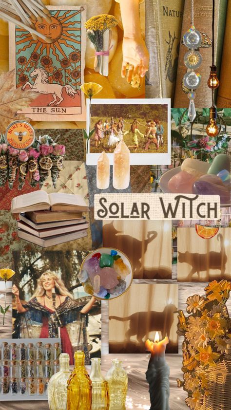 Sun Witch Wallpaper, Colorful Witchy Aesthetic, Colourful Witch Aesthetic, Solar Witch Aesthetic Outfits, Sun Safe Crystals List, Light Witchy Aesthetic, Sun Witch Art, Solar Witch Outfit, Witch Summer Aesthetic