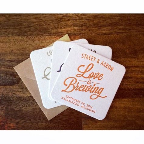 Brewery Reception, Beer Centerpieces, Brewery Wedding Reception, Wedding Brewery, Love Is Brewing, Wedding Coasters Favors, Letterpress Save The Dates, Beer Wedding, Brewery Wedding